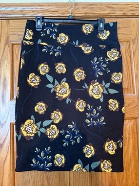 Lularoe Floral Pencil Skirt - Black with Yellow Floral Print